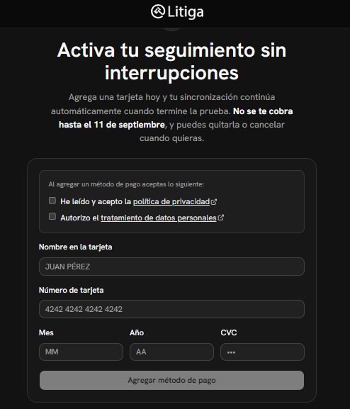Autorizaciones y método de pago