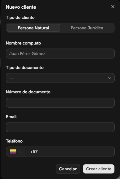 Formulario de nuevo cliente