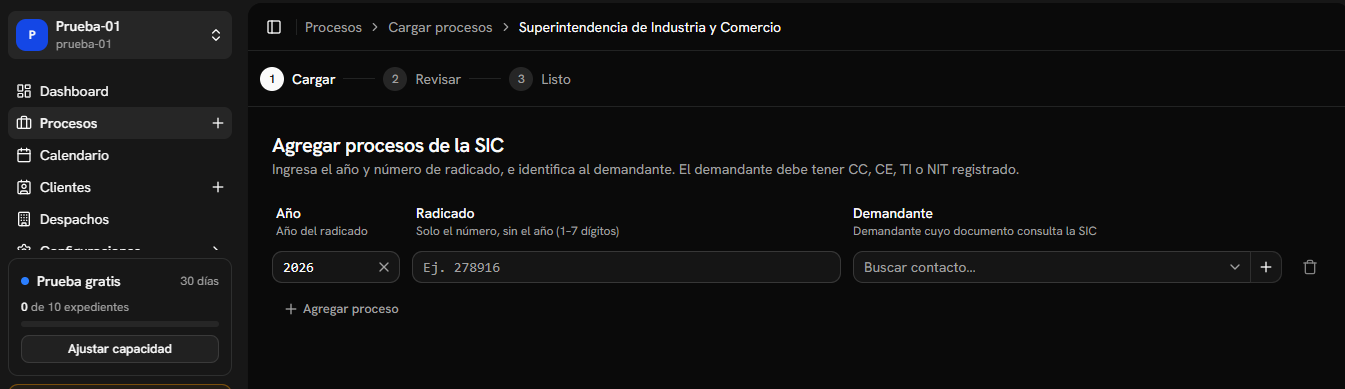 Carga de procesos de la SIC