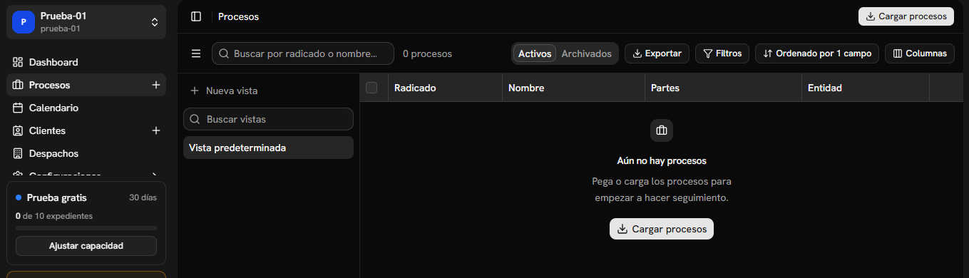 Listado de procesos cargados